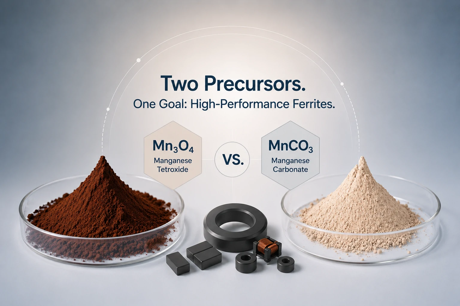Tetrossido di manganese e carbonato di manganese come precursore della ferrite: confronto di costi, purezza e processo
